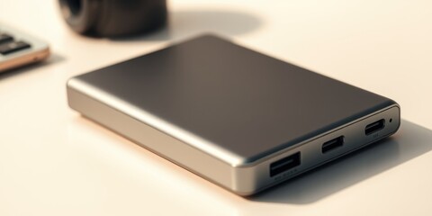 Sleek metallic portable power bank with multiple USB ports for convenient charging on the go