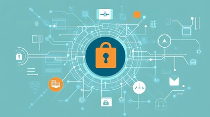 Secure Digital Environment With Interconnected Systems Featuring a Prominent Padlock Symbolizing Data Protection and Cybersecurity
