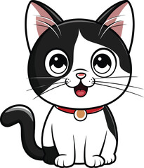Realistic white cat with black specks. Vector Illustration. Isolated with white background.
