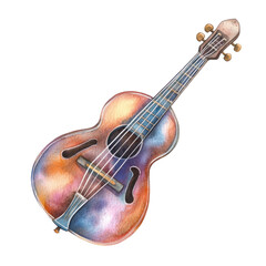 Hand-painted Pastel Illustration of a Beautiful Mandoline with Artistic Colorful Details