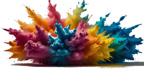 Vector abstract colorful rainbow holi paint and colorful cloud smoke powder explosion isolated on transparent wide panorama background.