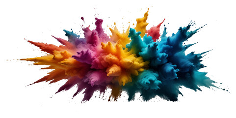 Vector abstract colorful rainbow holi paint and colorful cloud smoke powder explosion isolated on transparent wide panorama background.