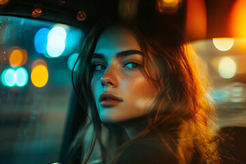 A young person riding in taxi car ai generative technology