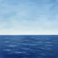 Fototapeta premium Vast Expanse of Deep Blue Ocean Under a Clear Sky Captures Tranquil Beauty and Serenity, Creating an Inviting Atmosphere for Relaxation and Reflection