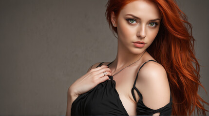 Fototapeta premium Hot woman in a dress with red hair