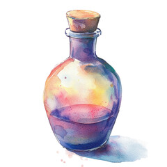 Vintage Styled Pastel Illustration of a Retro Glass Bottle with Colorful Liquid and Artistic Flair