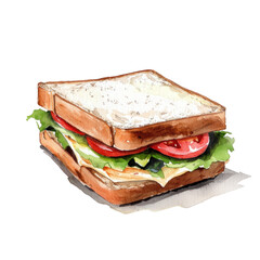 Charming Pastel Illustration of a Delicious Snack Sandwich with Fresh Vegetables and Retro Vibes