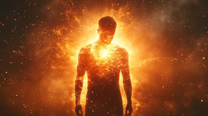 Naklejka premium Ethereal digital art cosmic transformation of the human spirit