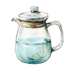 Fototapeta premium Delicate Pastel Illustration of a Tea Infuser with Fresh Herbs and Water for a Calm and Inviting Beverage Experience