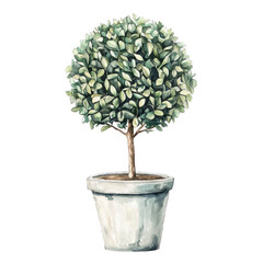 Obraz premium Retro Pastel Illustration of Elegant Topiary Plant in Decorative Pot for Home and Garden Aesthetics