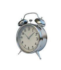 Vintage Chrome Alarm Clock with Bells and White Face for Home Decor, Isolated, On Transparent Background