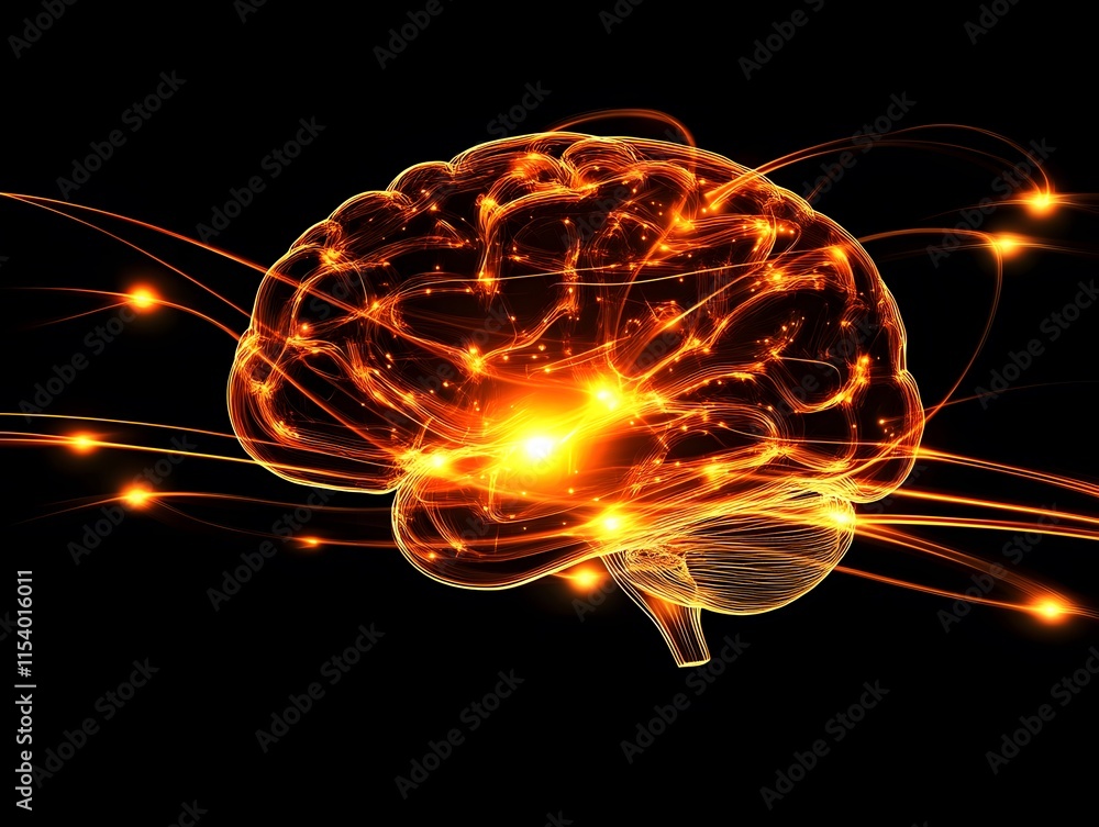 Aufkleber abstract representation of a glowing human brain with intricate lines and lights symbolizing intelli