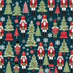 christmas pattern with nutcracker soldier