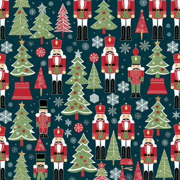 christmas pattern with nutcracker soldier