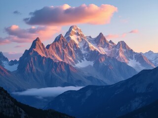 Obraz premium Majestic Mountain Peaks Illuminated by First Light
