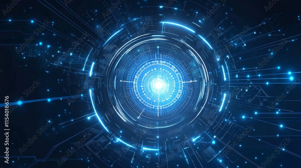 Aufkleber Abstract Digital Design Showcasing a Luminous Blue Vortex With Intricate Lines and Luminous Particles Representing Futuristic Technology and Energy Dynamics