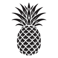 Pineapple Silhouette Vector Illustration, Solid White Background.