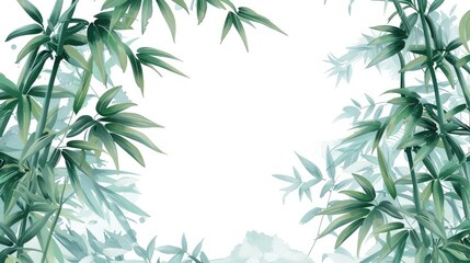 Fototapeta premium A serene illustration of bamboo leaves framing a blank space for text or design.