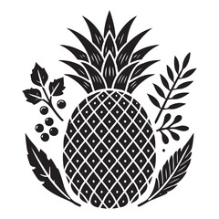 Obraz premium Pineapple Silhouette Vector Illustration, Solid White Background.