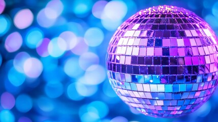 Obraz premium Shimmering disco ball on vibrant blue background perfect for party and event themes