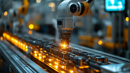 Robotic Arm Assembling Parts On Conveyor Belt