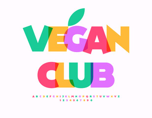 Vector bright emblem Vegan Club. Watercolor creative Font. Trendy Alphabet Letters and Numbers set