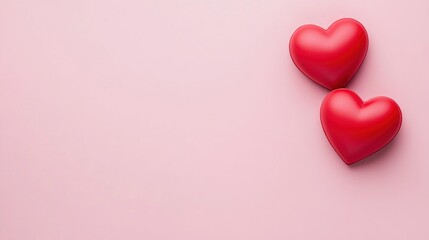 Two red hearts on pink background.