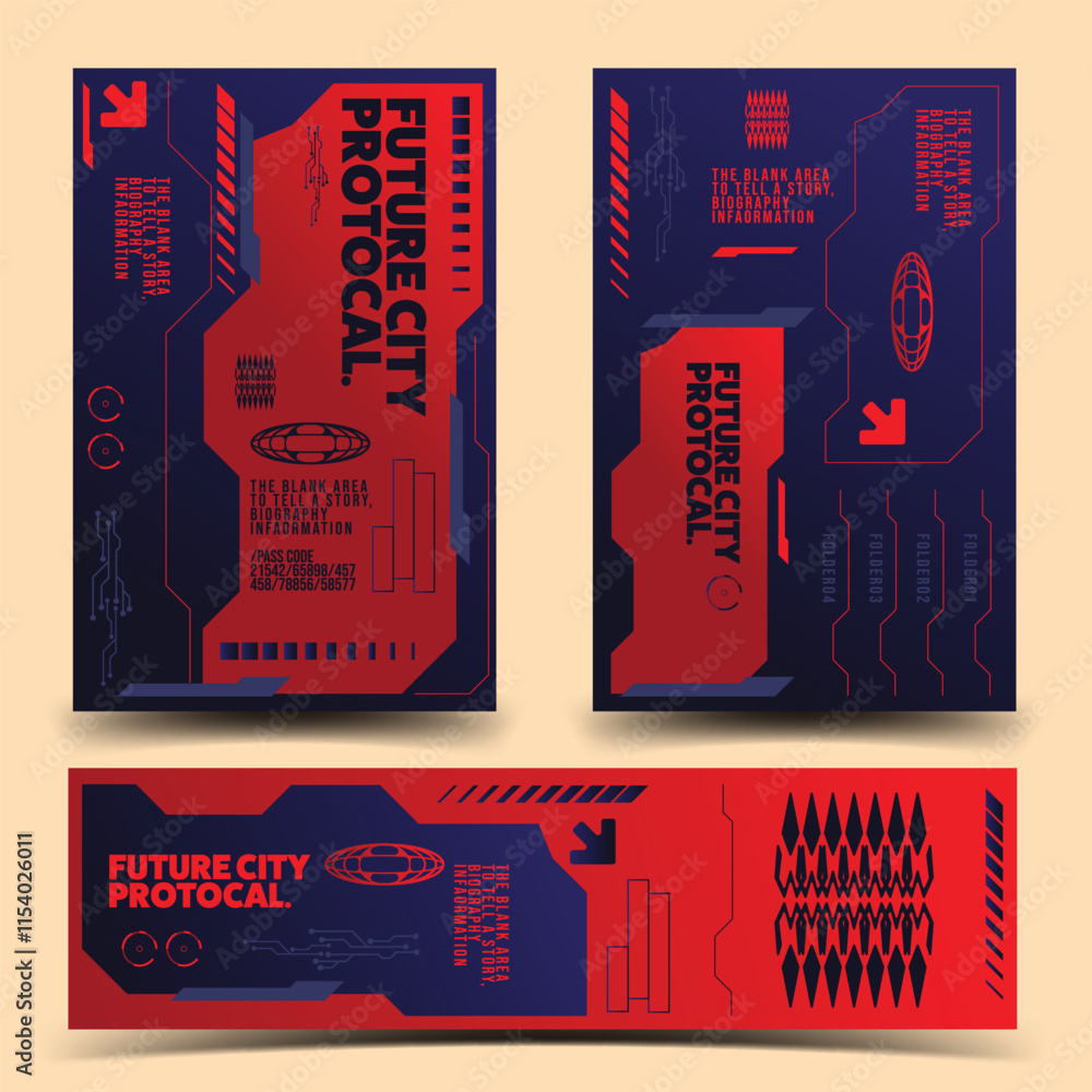 Poster cyberpunk y2k 2000s gaming live streaming futuristic icon pattern set collection banner poster templ