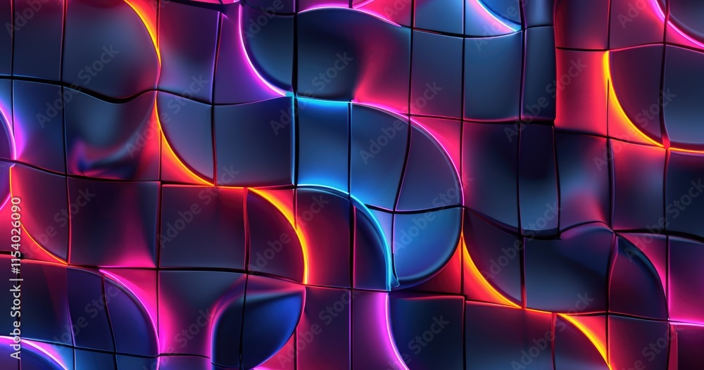 Poster abstract colorful wave pattern with glowing edges on a textured background.