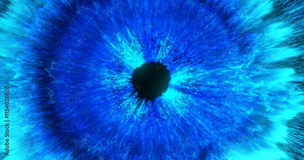 Poster a vibrant explosion of neon blue smoke and particles emanates from a central point, creating a dynam