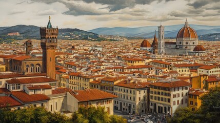 Fototapeta premium Cityscapes blend modernity and history.