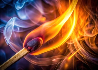 Burning match, vintage detail, close up flame photography.