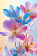 Naklejka premium A bunch of pink and blue flowers in a vase