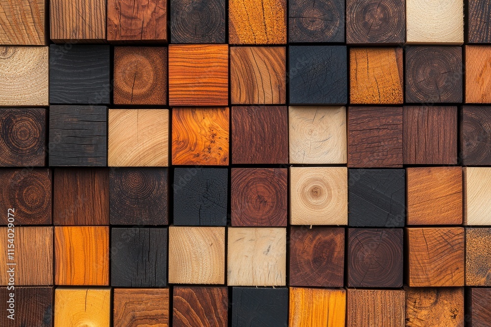 Aufkleber a captivating display of wooden blocks showcasing diverse grain patterns and textures in an artistic