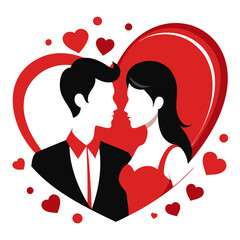 Beautiful Romantic Couple in Heart shape Silhouette Vector Illustration Isolated on transparent background