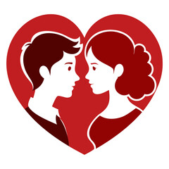 Beautiful Heart-Shaped with Couple Silhouette Vector Isolated on transparent background for Design Projects