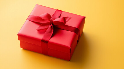 Fototapeta premium red gift box with red ribbon on yellow background