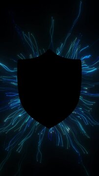 Futuristic Shield with Data Streams. The data streams, pulsing with energy, add a dynamic and futuristic element to the composition.. vertical format