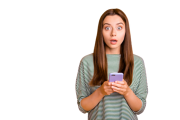 Photo of disquieted girl having observed her car being stolen while isolated with yellow background