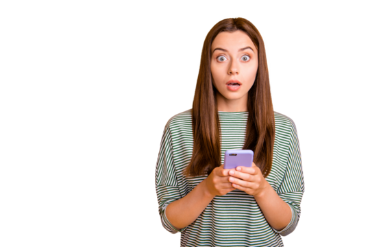 Photo of disquieted girl having observed her car being stolen while isolated with yellow background
