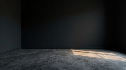 Dark Room Interior with Concrete Floor and Subtle Light Beams