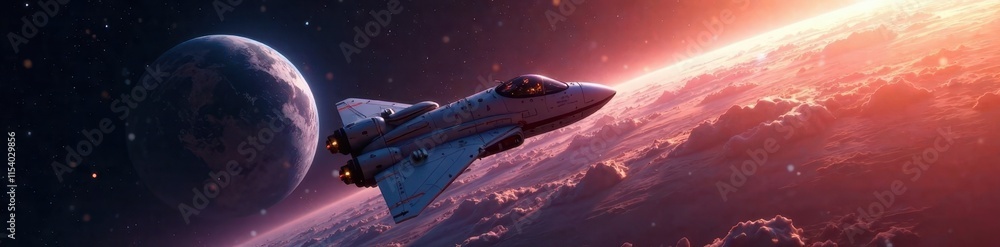 Wall mural advanced spacecraft in orbit, celestial bodies in backdrop , high tech, ship