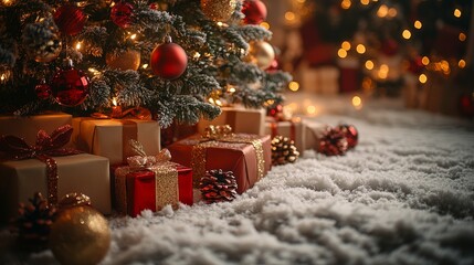 Peaceful Christmas scene with gifts and decorations