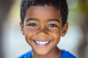 Naklejka premium Black teenager boy on a outdoors background