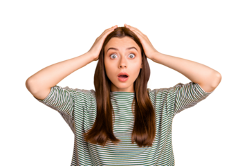 Photo of strange odd woman terrified by monkey at zoo jumping out of cage while isolated with yellow background