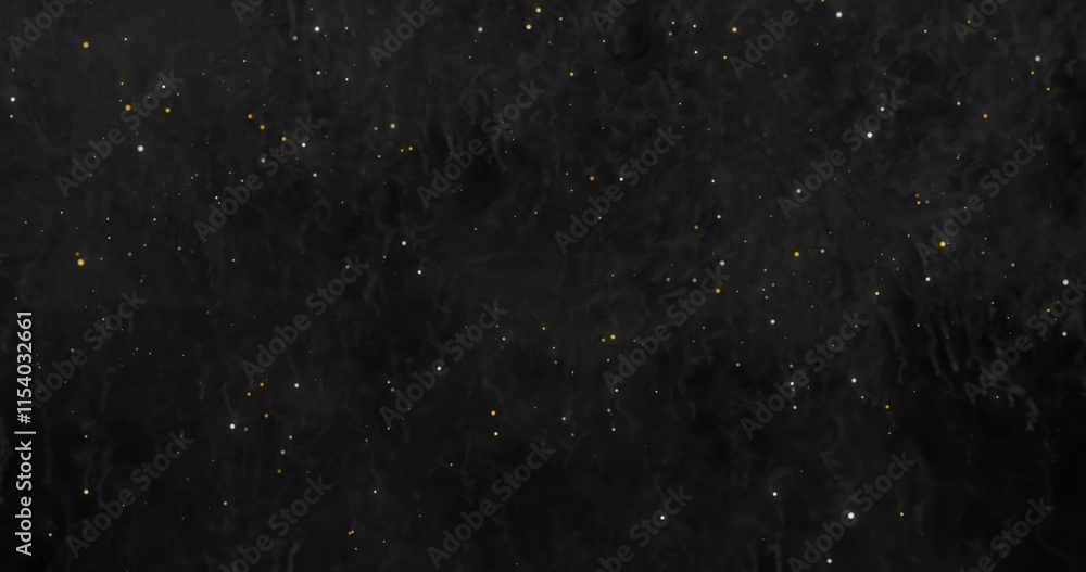 Poster dark background with scattered luminous particles and ethereal smoke trails - mysterious and wondero