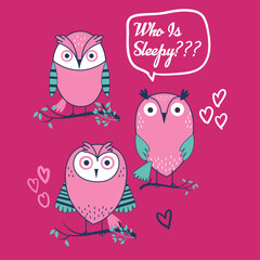 cute owls vector illustration who is sleepy