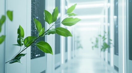 Exploring the Integration of Nature and Technology in a Modern Data Center Emphasizing Sustainability and Innovation