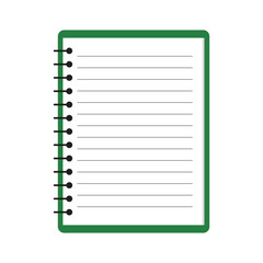 Blank lined notebook flat vector design isolated on white background