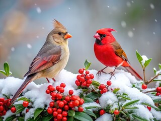 Fototapeta premium Holly berries, close-up, winter birds.